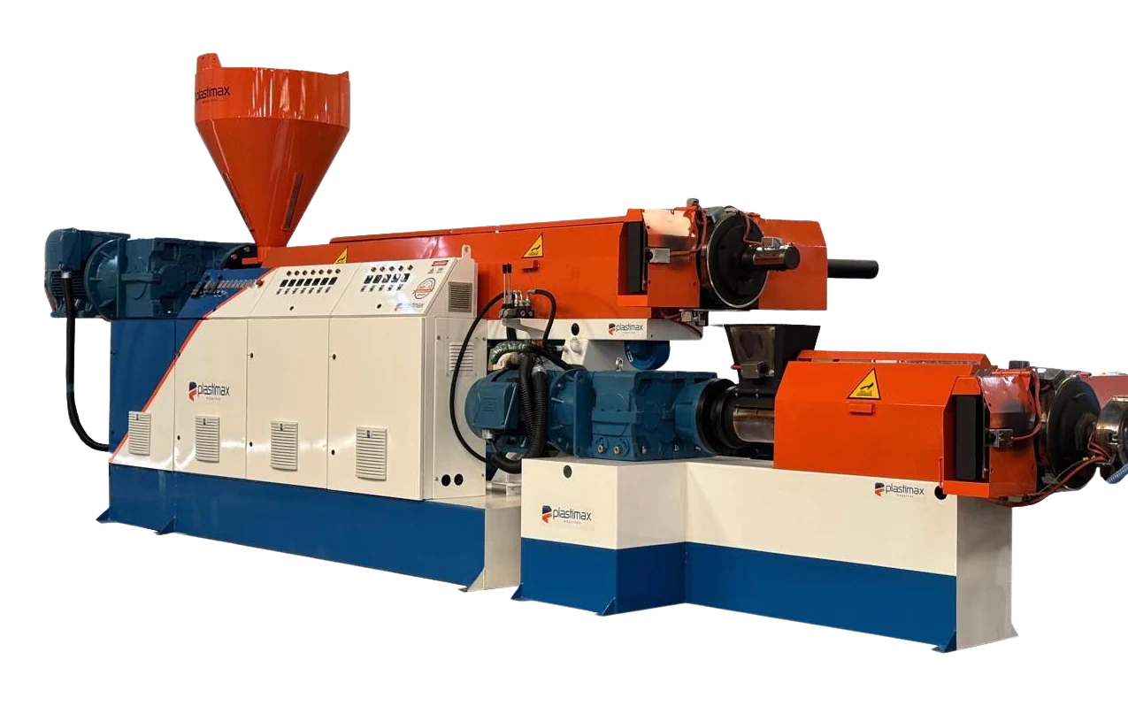 Extrusora cascata Plastimax, equipamento para recuperação de PP e PE